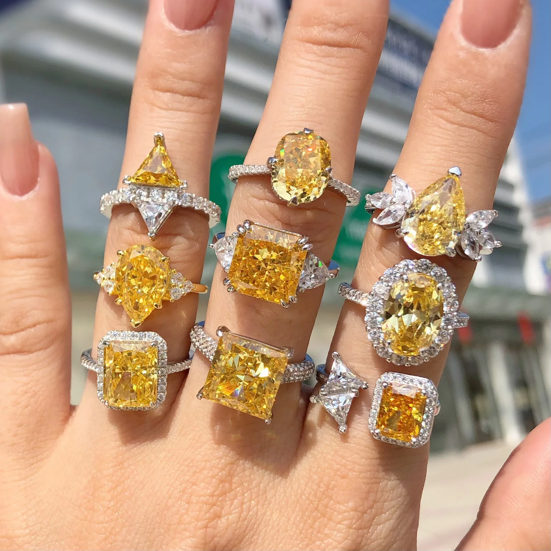 Wholesale Bulk Custom Fine Jewelry 925 Sterling Silver Rings Plated CZ Gemstone Crystal Ring Gold High Quality Trendy Zircon 18k