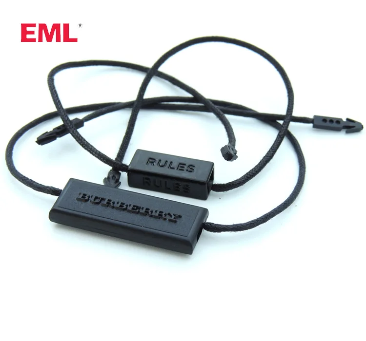Hangtag Lock Custom Embossed Brand Name Logo Plastic Swing Loop Hang Tags Seal String for Garment