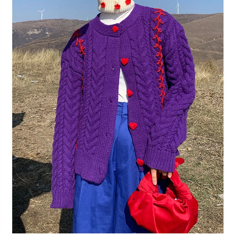 Twist sweater women fall winter loose cardigan all match long sleeved knitted top