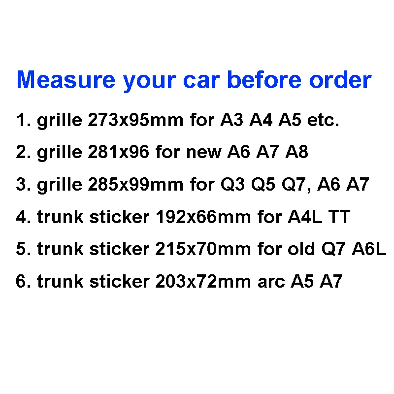 4 Ring 3D ABS Plastic Silver Black Grill Front Badge Emblem For Audi Q3 Q5 Q7 A4L A6L C7 B8