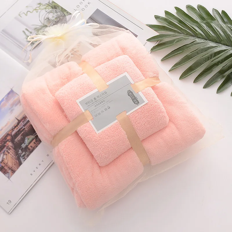 High quality bath towel set gift thick coral fleece soft absorbent face towel bath set