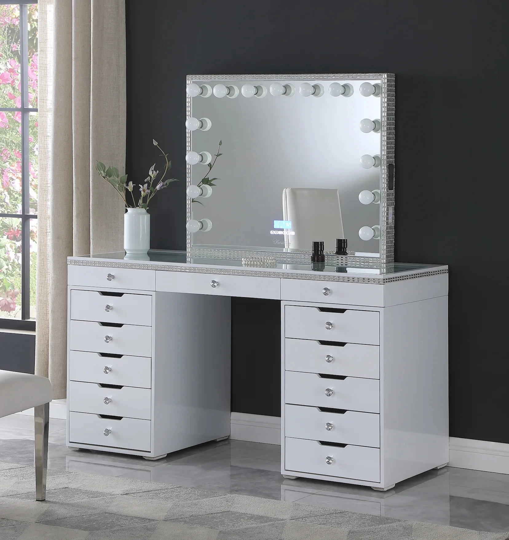 Bed Room Hollywood Mirror Modern Glam White Painting Dresser Vanity Dressing Table