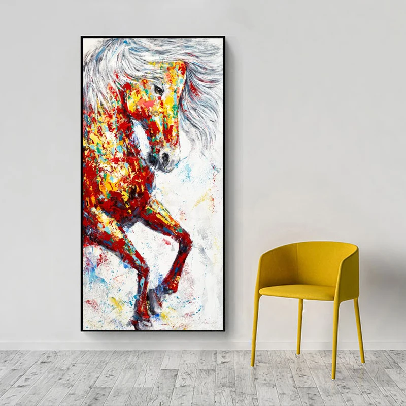 Custom Dropshipping  Abstract Colorful Two Horses Art 100% Handmade Animal Painting For Wall