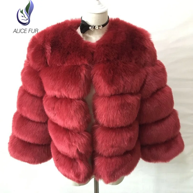 Artificial Fur Coat Warm Thicken Women Outerwear Fashion Big Man Made Leather Fur Collar Parkas Female Winter