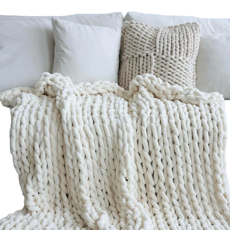 Chenille Handmade Coarse Wool Blanket Chunky Knitted Multiple for Home Decoration Polyester Fabric Factory Price