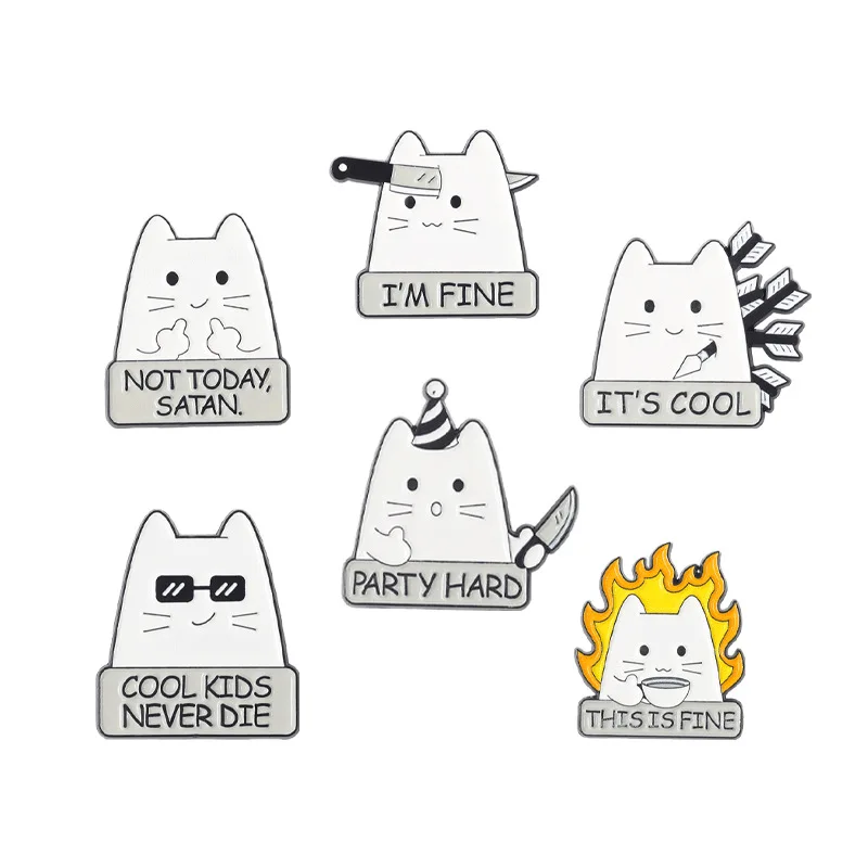 Stock New Accessories Alloy Letter Brooch Cartoon Cute Smug Sunglasses Fire Cat Shape Paint Badge Wholesale