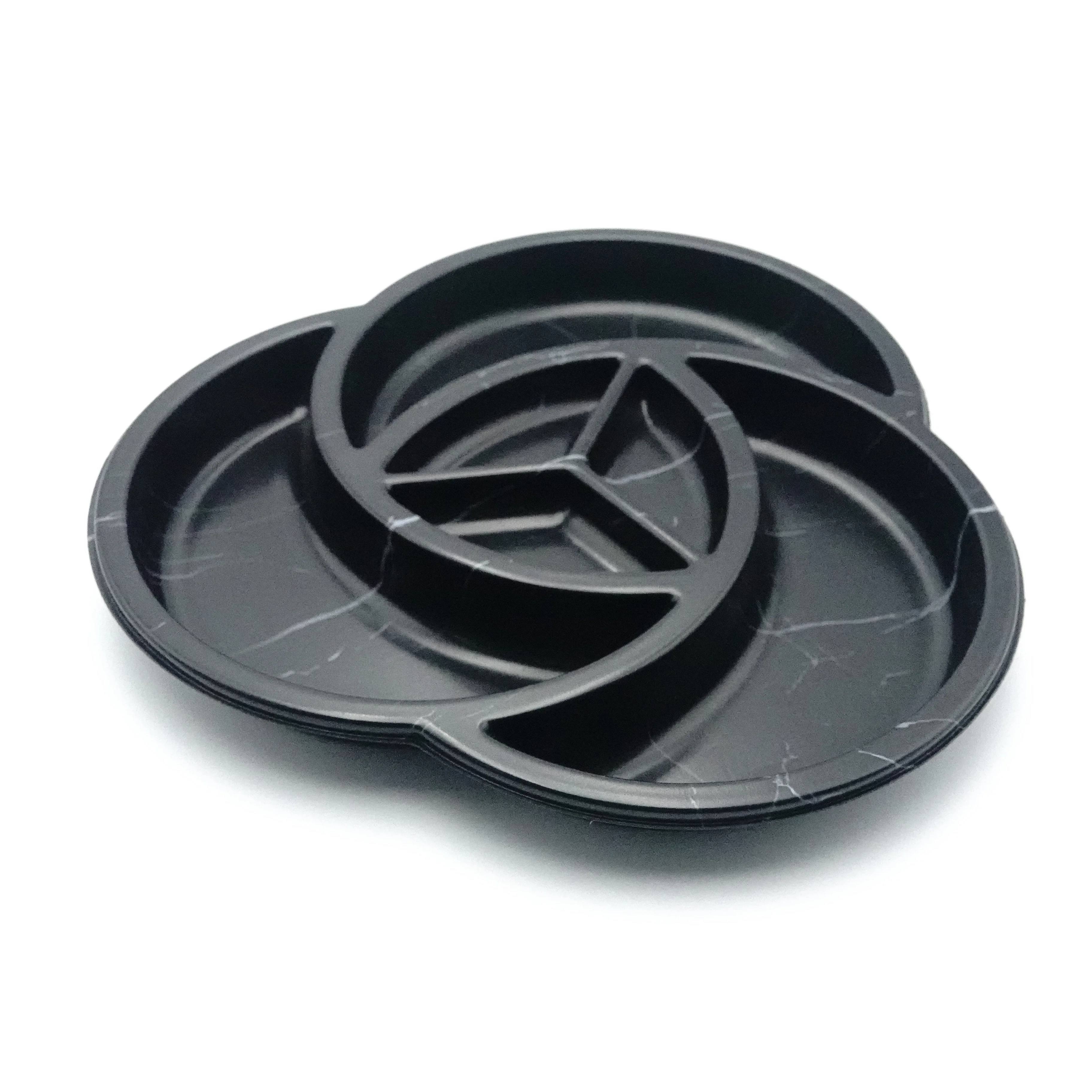 new design petal shape divided compartments microwavable food plate elegant plastic serving tray