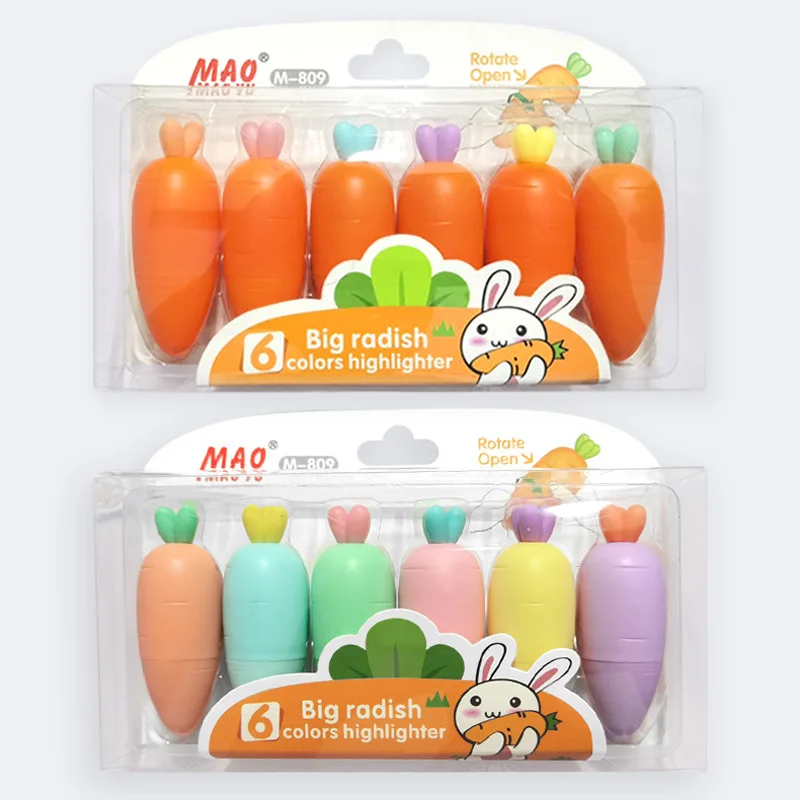 Kawaii cartoon Mini carrot highlighters Cute kids students use stationery marker highlighters