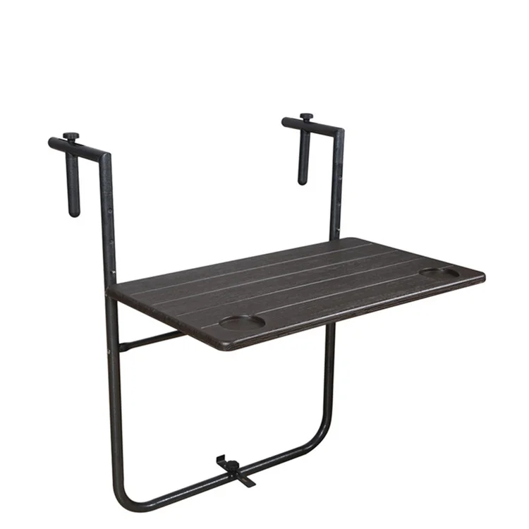 Outdoor HDPE Wicker Garden Balcony Table Patio Hanging Folding Railing Bar Serving Table