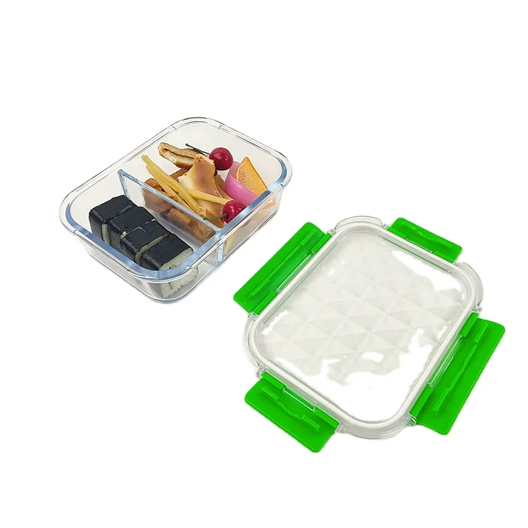 High Borosilicate Glass Food Container Food Storage Micro Wave Safe Meal Prep Container with 2 Compartments