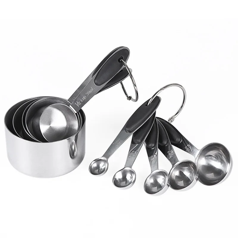 10 pcs stainless steel silicone pink kitchen gadget food baking scale digital measuring spoon and cup set of 10 piece