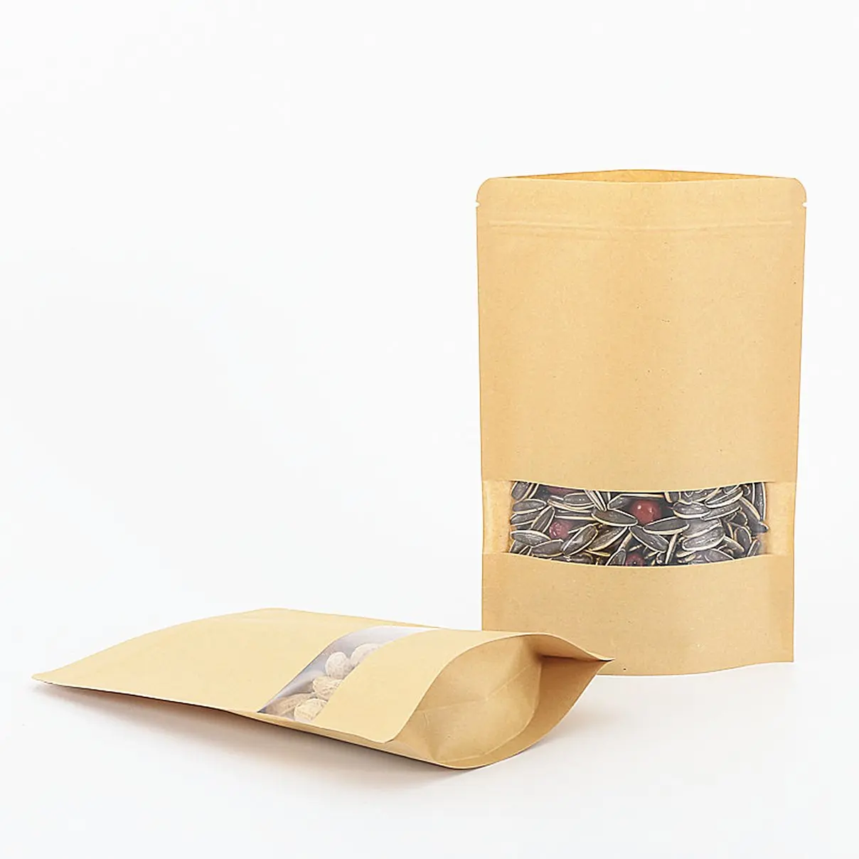 Custom Printed Food Grade Zip Lock Craft Tea Snack Packaging Brown Kraft Paper Bags With Your Own Logo Windows