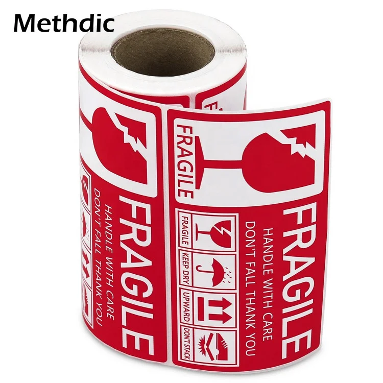 Methdic 130x70mm self adhesive fragile labels stickers rolls for shipping and moving
