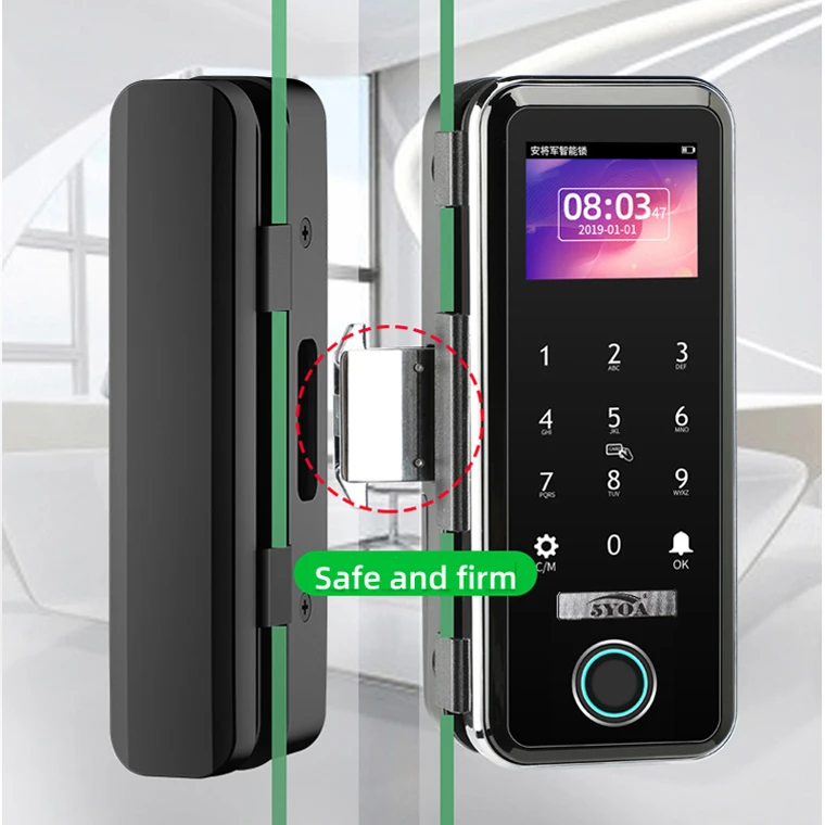 Stainless Steel Glass Door Lock Tuya Smartlife App  Biometric Fingerprint Card Key Smart Lock For Glass Door