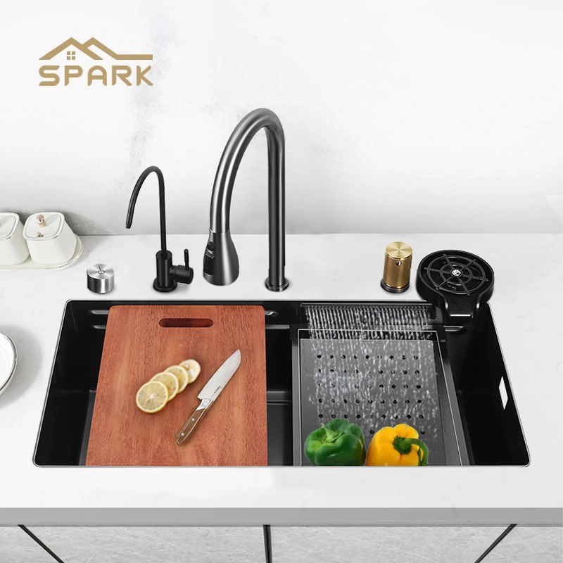 304 Stainless steel apron farmhouse kitchen sink Multi function kitchen sink Waterfall sink