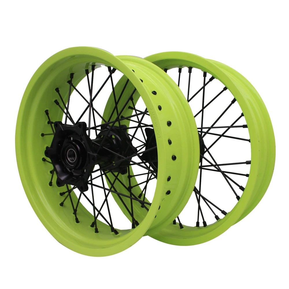 Fluorescent yellow EXC SXF SX 250 300  350 450 Spoke wheels supermoto 16 inch 17 inch  supermoto wheels for ktm exc 300