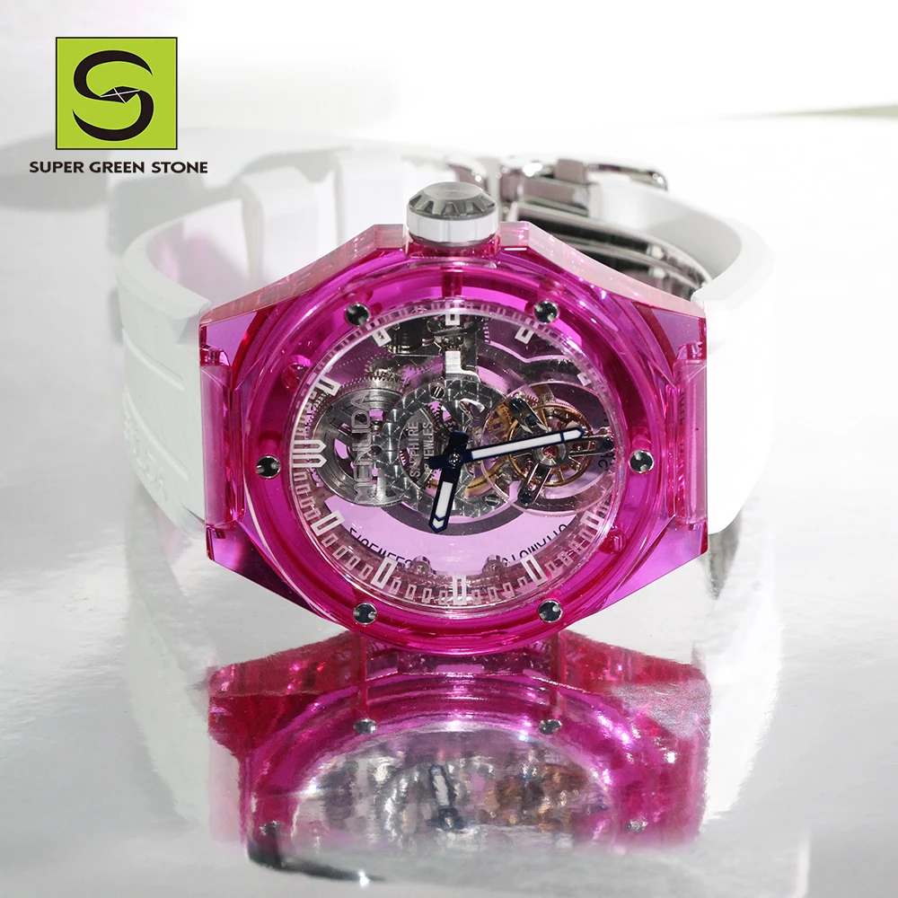 SuperGS Luxury Diamond Watches Custom Leather Strap Wholesale Synthetic Ruby Sapphire Gemstone Watch For Stylish Men