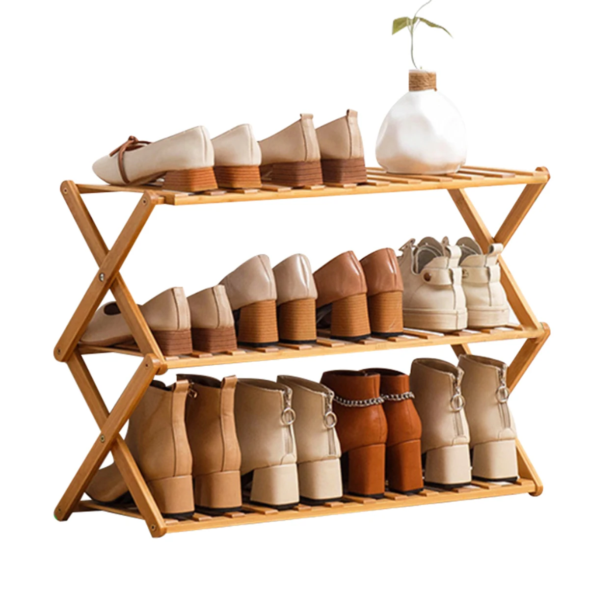 Wholesale Custom Bamboo Wooden Foldable Portable Multifunctional Storage Organizer Shoe Rack Online