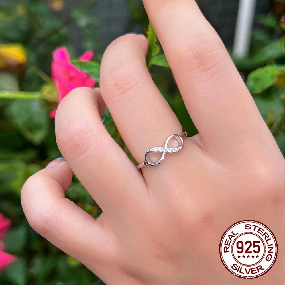 Nice Design 8-shaped Fashion Trendy Jewelry 925 Sterling Silver CZ Diamond Ring Women Infinity Symbol Unlimited Love Thin Ring