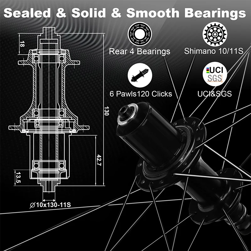 OEM/ODM BUCKLOS Carbon Fiber Wheelset 700C Road Bike V Brake Wheels 10/11 Speed 38mm 50mm Road Bicycle Carbon Rims Cycling Parts