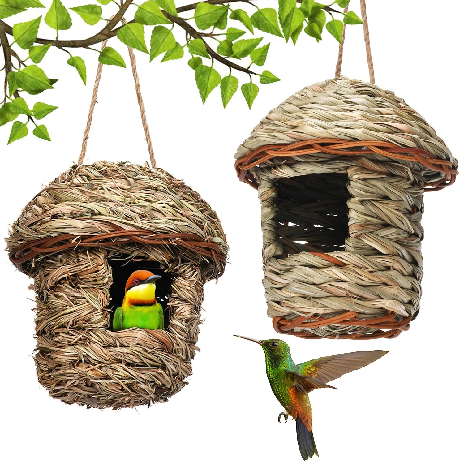Hummingbird Nesting House Bird Hand Woven Outside Nest Hanging Roosting Pocket Birdhouses Grass Hut