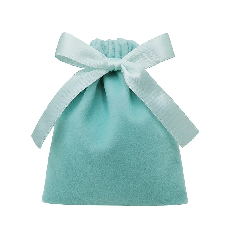 Factory Direct Luxury Custom Printed Logo Small Pretty Velvet Drawstring Bag with Ribbon for Packing Gifts