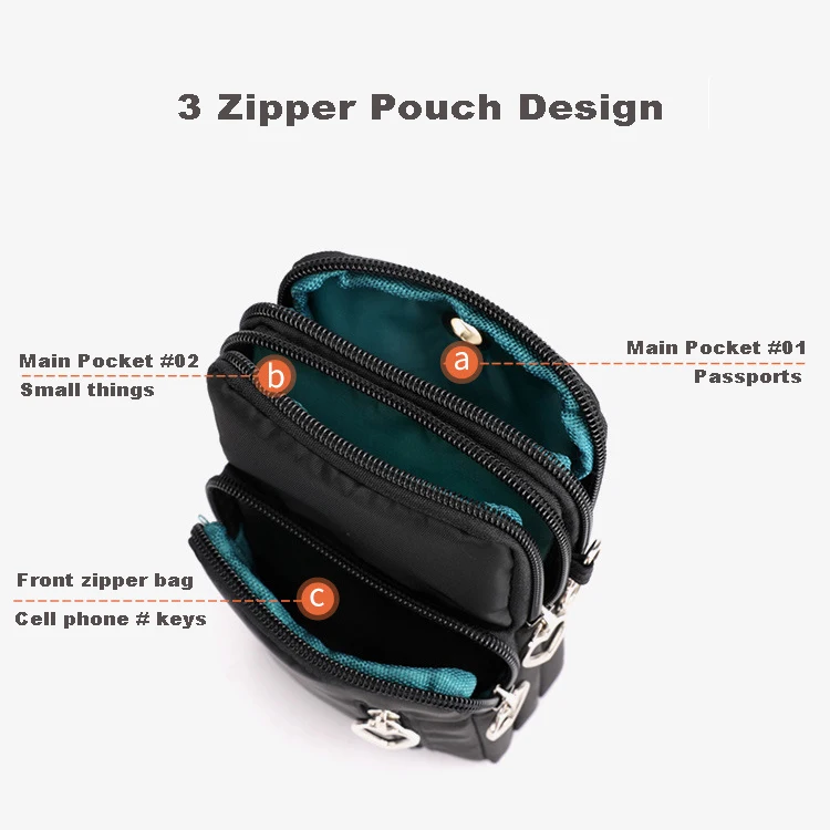 Customize Luxury Mobile Phone Case Bags Black Zipper Mini Card Purse Wallet Pouch Crossbody Shoulder Bag Women Phone Bag