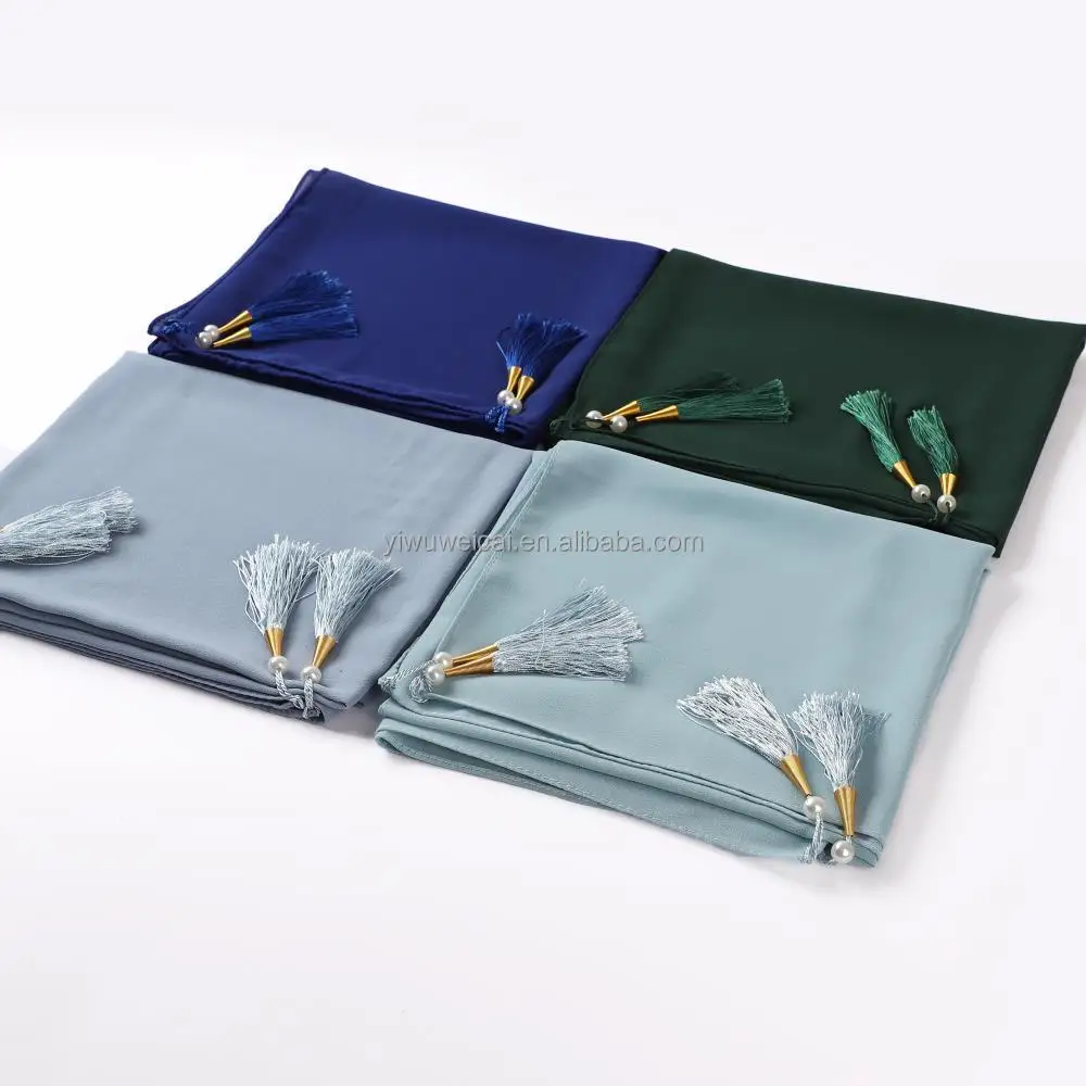 Новый летний длинный тонкий шифоновый шарф с бахромой и бусинами в мусульманском стиле Солнцезащитная шаль шарф