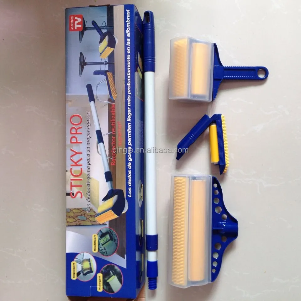 Qingle  magic Reusable Carpet Cloth Washable Sticky Lint Roller with brush Roll duster pet hair cleaner 3 set with long handle