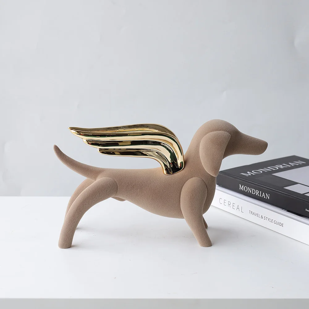 Modern interior decoration design ornaments gift resin Golden Angel Wings dog sculpture