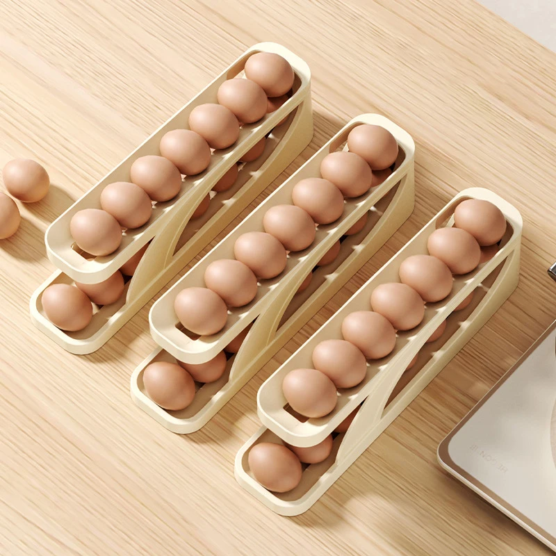 New Arrival 2 Tier Kitchen Automatic Rolling Egg Food Grade Multi-layer Egg Carton Plastic Kitchen Refrigerator Storage Box