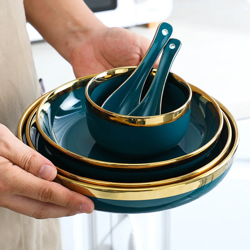 Ceramic Dinner Plates Steak Food Dessert Plate Green Salad Soup Bowl Dinnerware Set Dishes Plates and Bowls Set for Family Hote