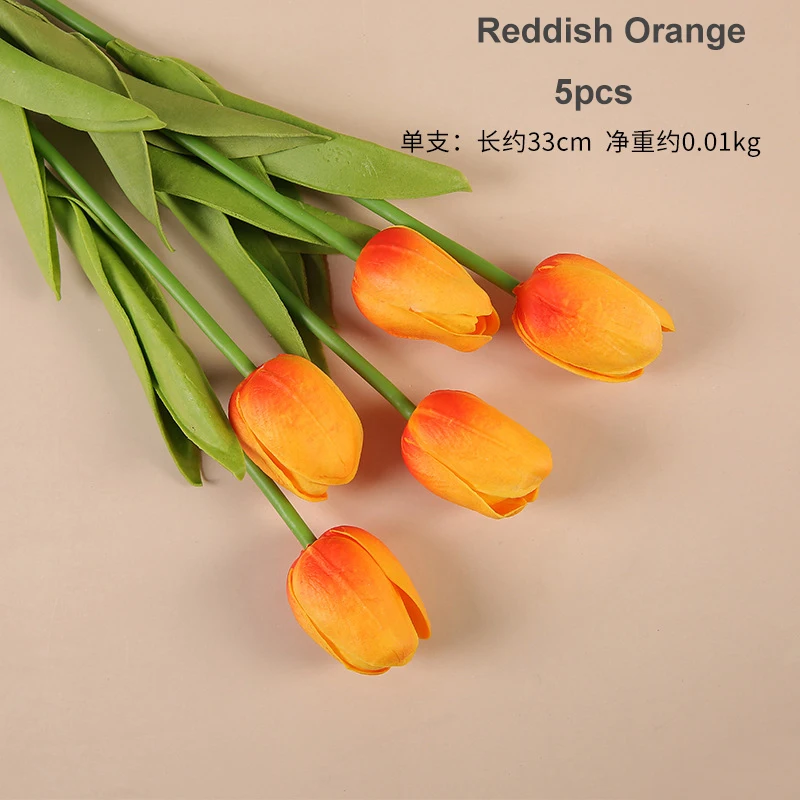 5 Pieces Real touch Faux flowers PU 33cm 13 inch indoor Plant Home Decorative Artificial Tulip Desktop Decor Flowers for Wedding