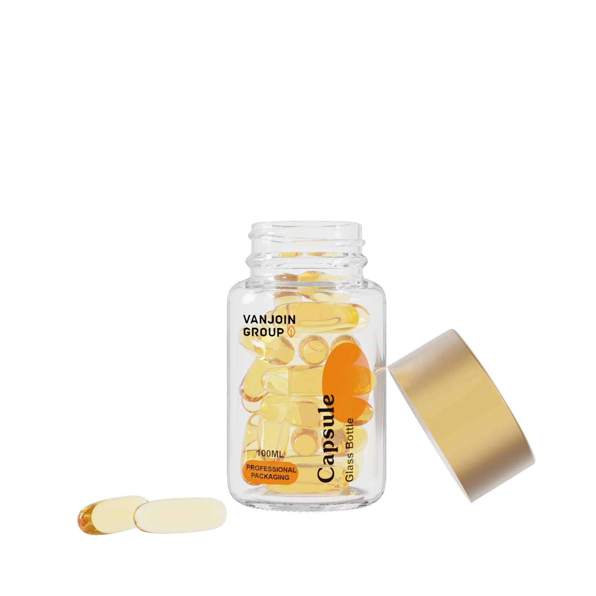 100ml Clear Amber Glass capsule bottle for vitamin D3 adult gummy wide mouth medical empty Bottle for nutritional supplements