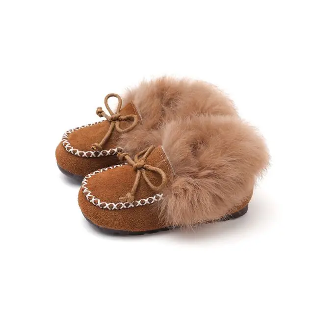 Autumn winter new style children velvet bowknot rabbit hair casual shoes