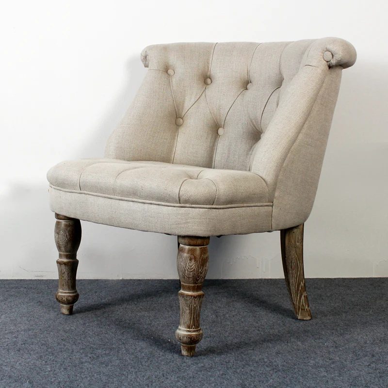 MRS WOODS Luxury French style white tufted upholstered sofa fauteuil with oak legs