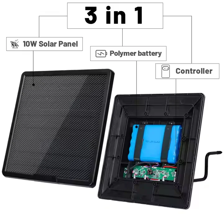 Factory Customized 10W Solar Charging Panel USB/6V/9V/12V Output Built In Battery 18650 25000mAh rechargeable For Trail camera
