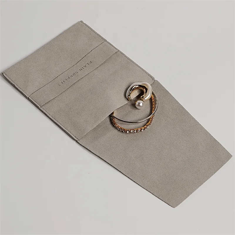 YCX Custom Logo Jewellery Pouch Bag Microfiber Suede Velvet Earring Necklace Snap Button Jewelry Pouch Packaging With Insert Pad