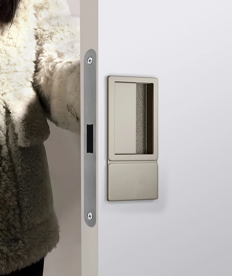 Minimalist recessed door lock,invisible embedded flat lock,single tongue magnetic suction door handle lock