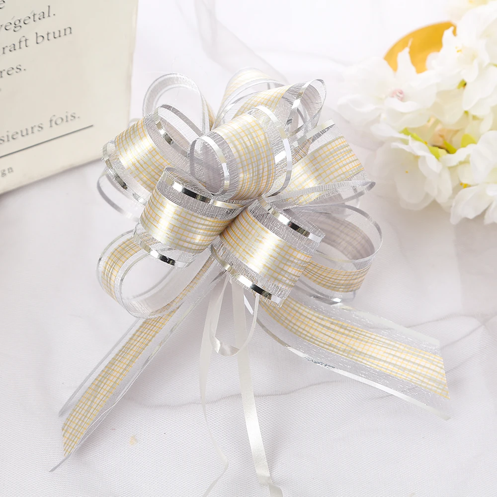 Holiday Party Supplies Decoration  Gift Vertical Pattern Ball Flower Ribbon Draw Bow Organza Pom Pull Ribbon Bow