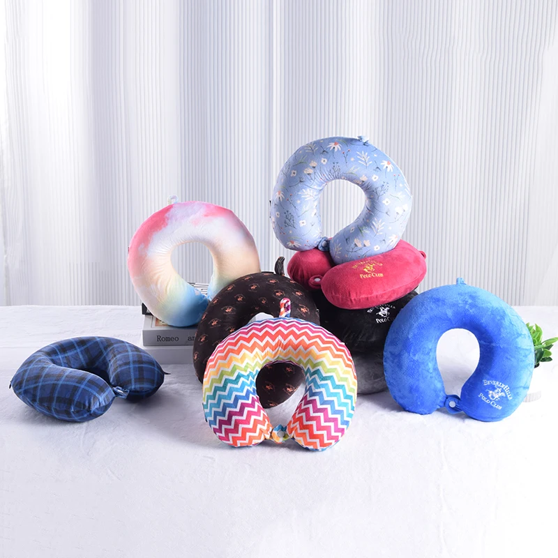 Wholesale Factory in stock Neck Support Travel Pillow Colorful Printed Spandex U Shape Pillow