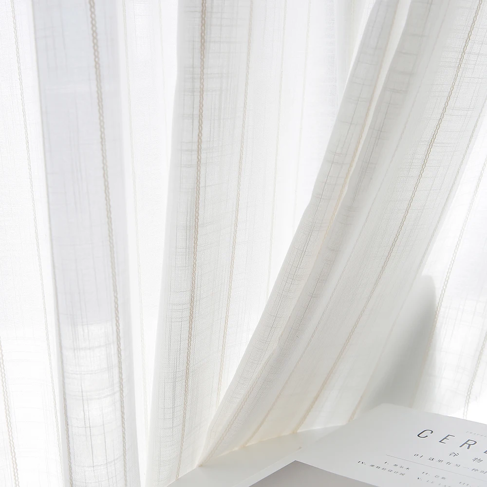Innermor Modern Striped rideau salon White Color Tulle Sheer for bedroom Window Cortina Custom Size Voile Panel