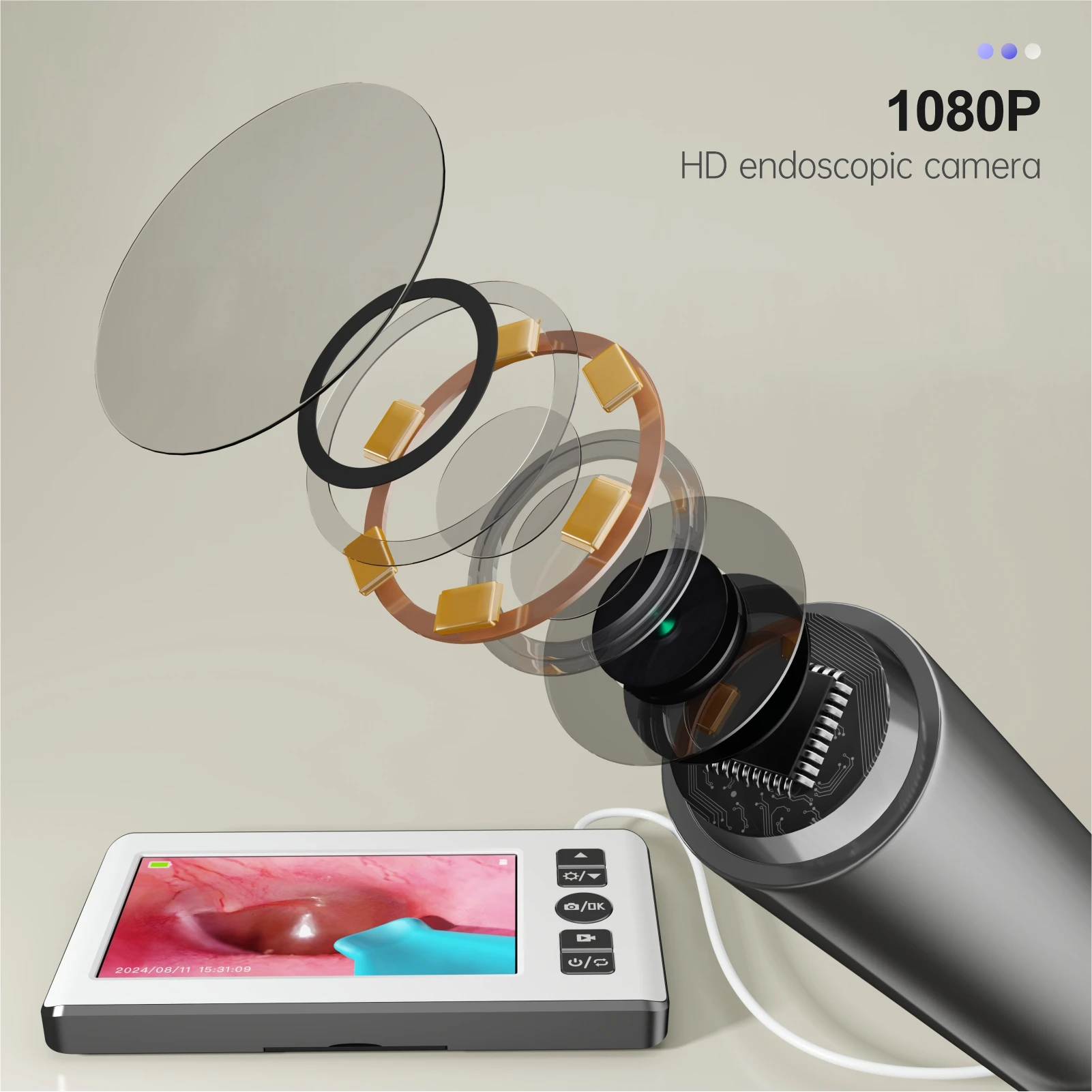 OEM wholesale high quality smart ear wax removal camera digital otoscope 6 LED lights ear cleaning camera 4.3 inch IPS screen