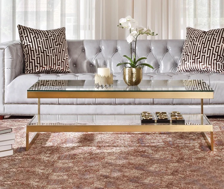 Modern Coffee Table 2022 News design Stainless Steel Metal Home Furniture Golden Rectangular Luxury Hot Sale Glass Centre Tables