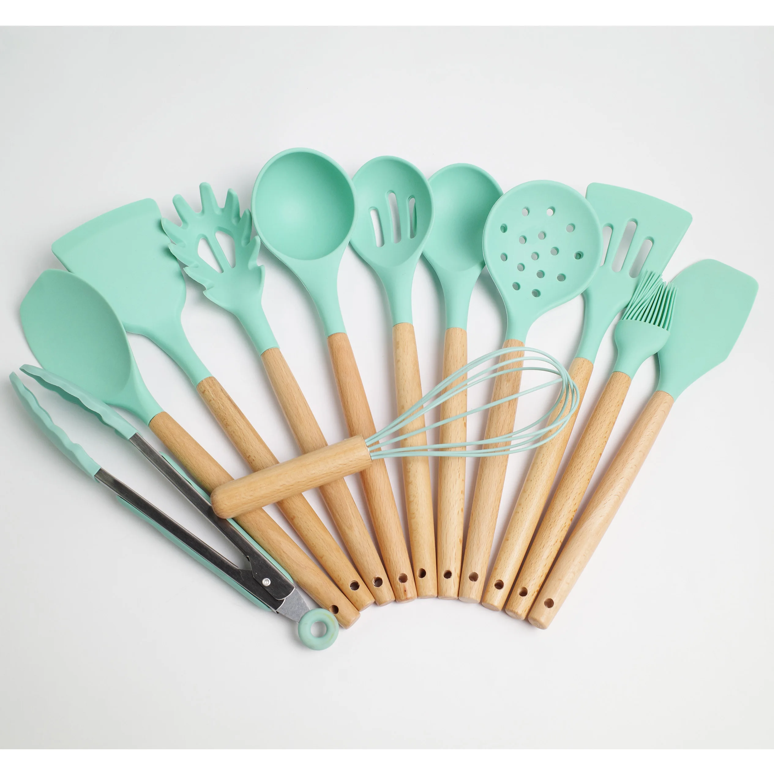 Wooden Handle Versatiles Smart accessories Bamboo Household Used Silicone Wooden Kitchen Utensils Utensil Set Cooking Tools