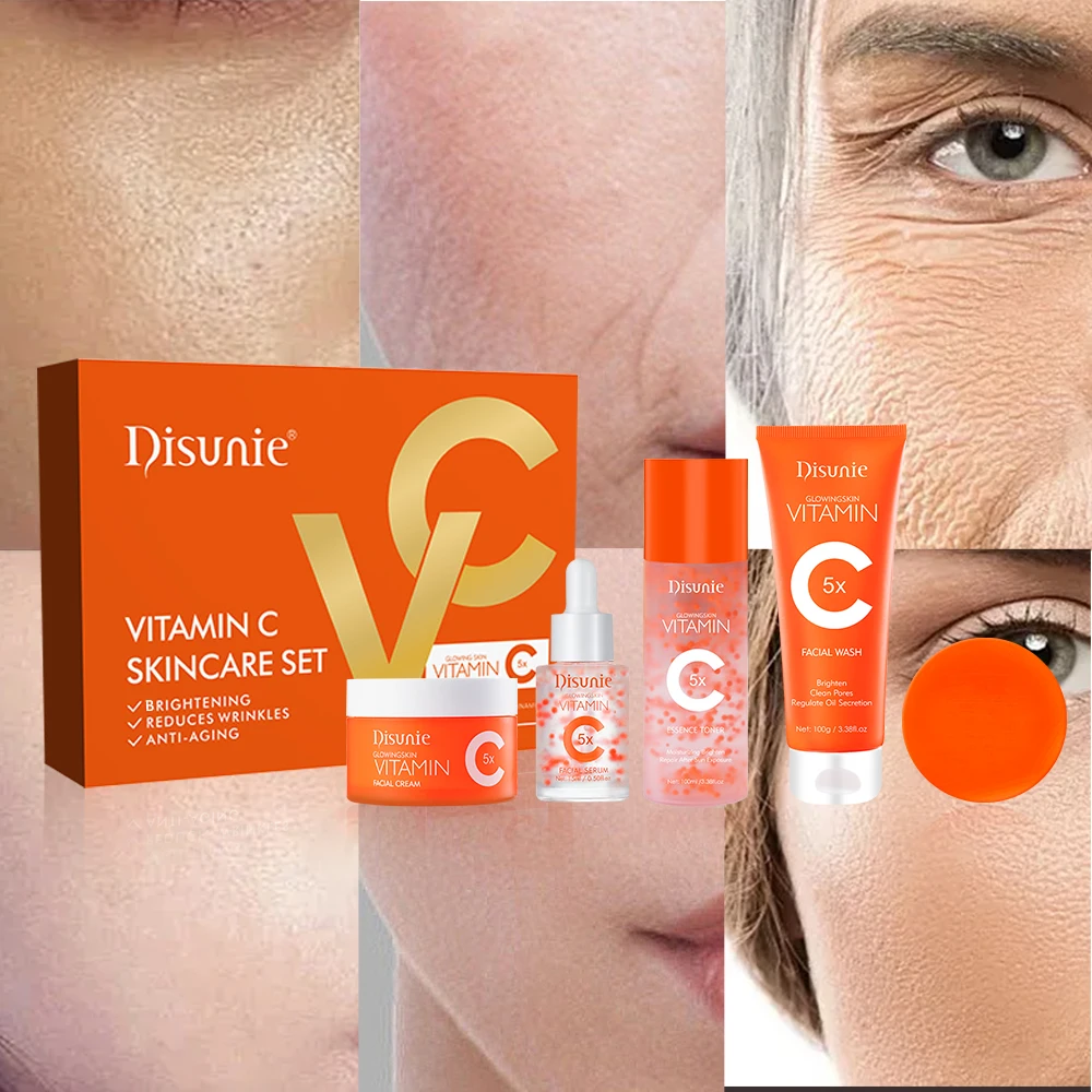 5 Pieces Vitamin C Brightening Skin Care Set With Collagen Anti Aging Anti-wrinkle Whitening Facial Skin Care Products Set