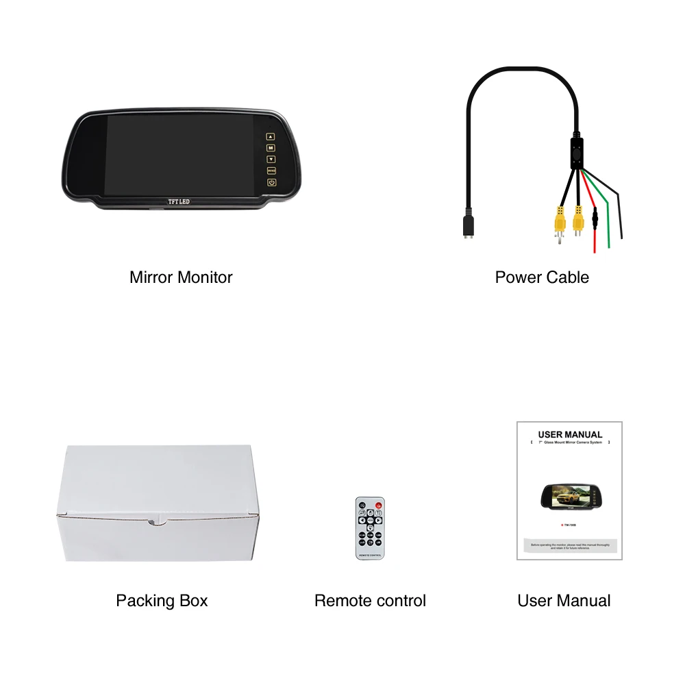 PJAUTO 7 Inch Wide Screen Car Rearview Mirror Monitor Car Monitor System Window Glass Mount Replacement