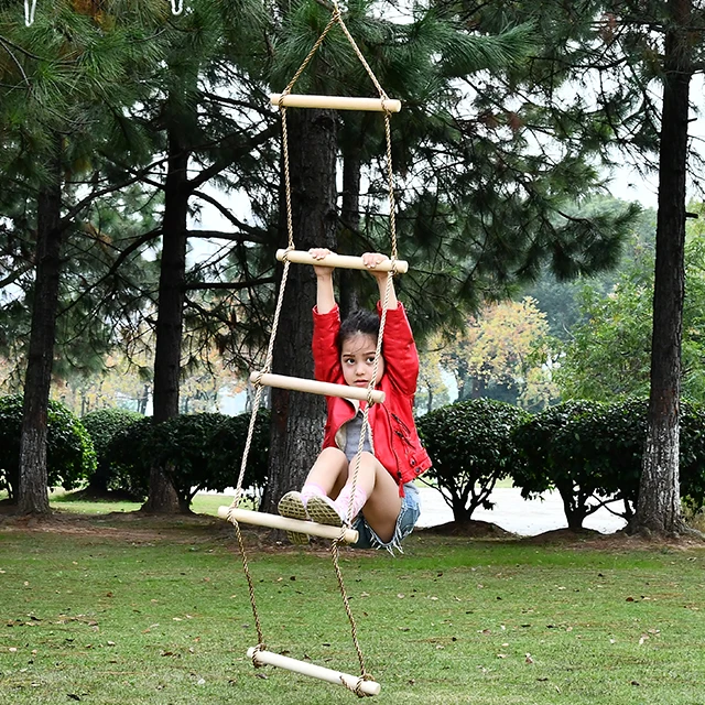 Wholesale Wooden 5 Step Hanging Climbing Rope Ladder for Kids