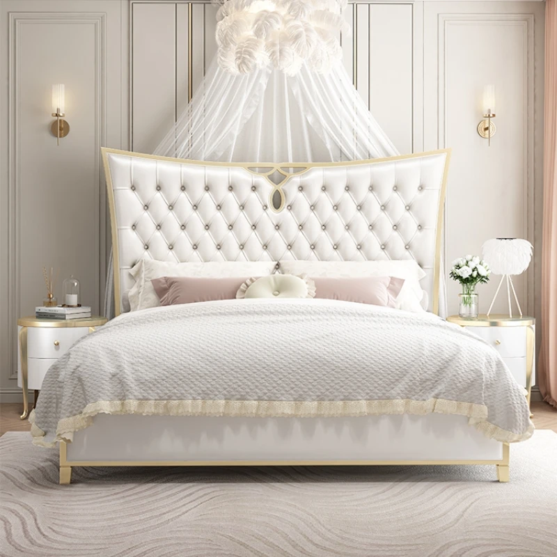 Customized European-style leather princess bed master bedroom 2 meters 2.2 French luxury wedding beds luxury villa double beds