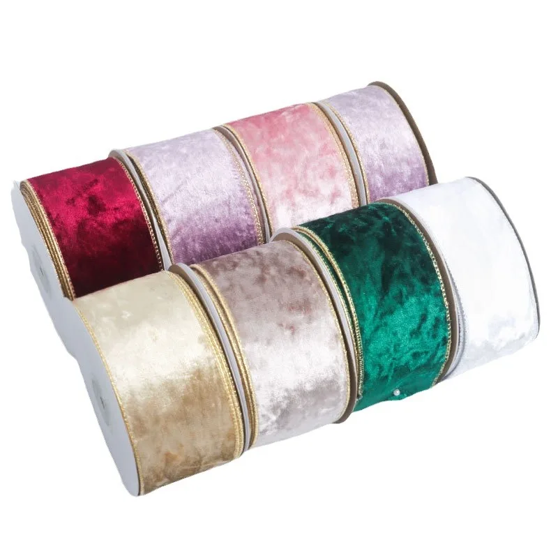 Factory Newest Velvet Ribbon Gilt Wire Edge Christmas Tree Decor Ribbon For Gift Wrapping Bouquet Making